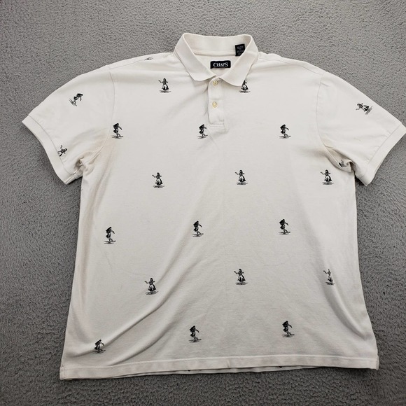 Chaps Shirt‎ Mens XXL White Short Sleeve Hawaiian Aloha Casual Preppy Polo - Picture 1 of 16